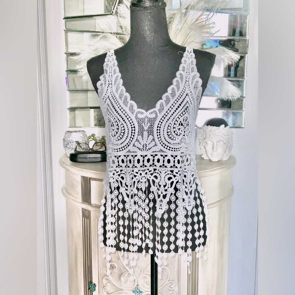 White Embroidery Lace with crystals XS-S